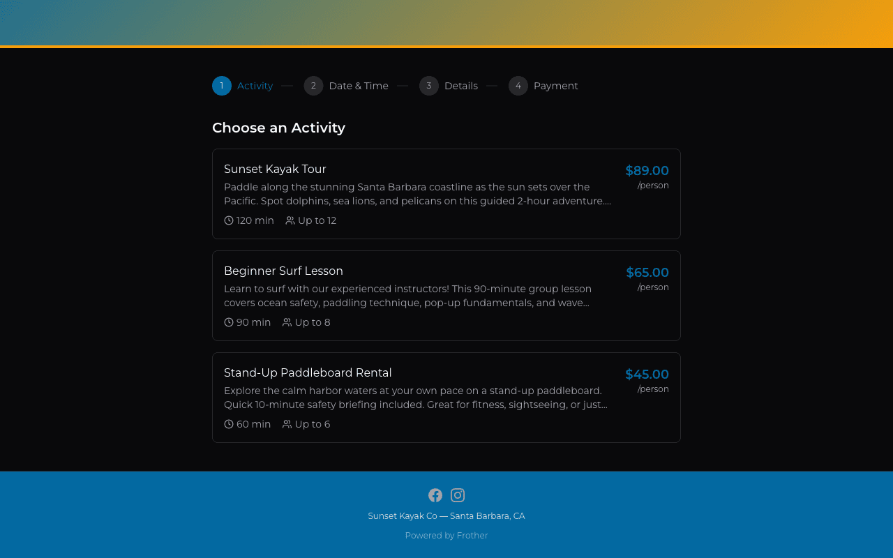 Adventure template — Sunset Kayak Co